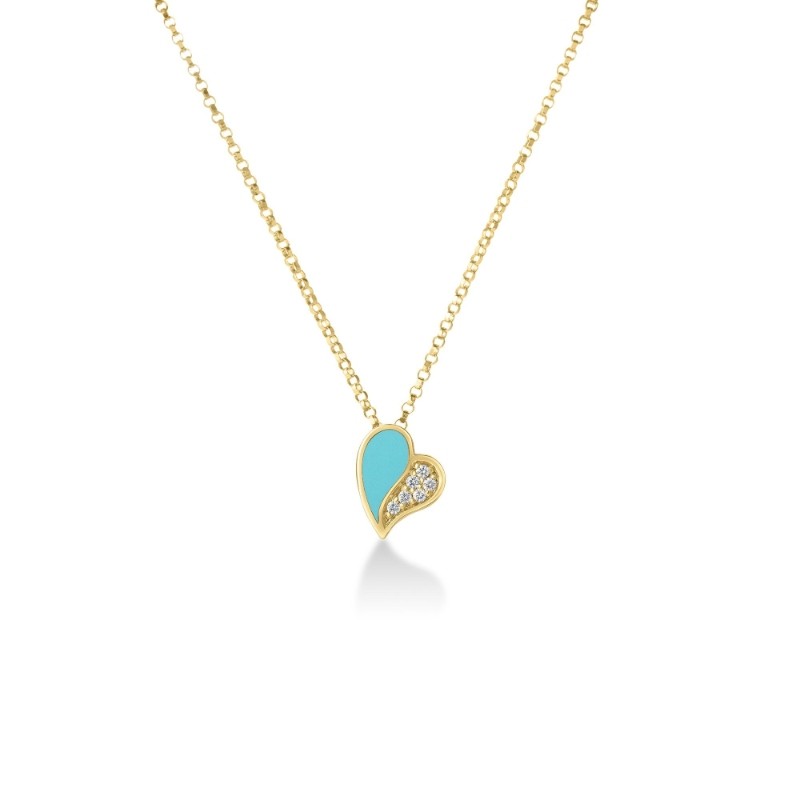 ROBERTO COIN 18K YELLOW GOLD DIAMOND CYAN ENAMEL AMORINO NECKLACE DIA-0.03.