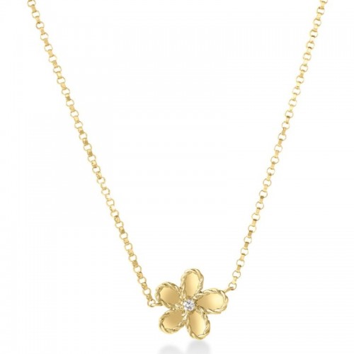 Roberto Coin 18k Yellow Gold Diamond Jasmine Flower Necklace .01ctw. 