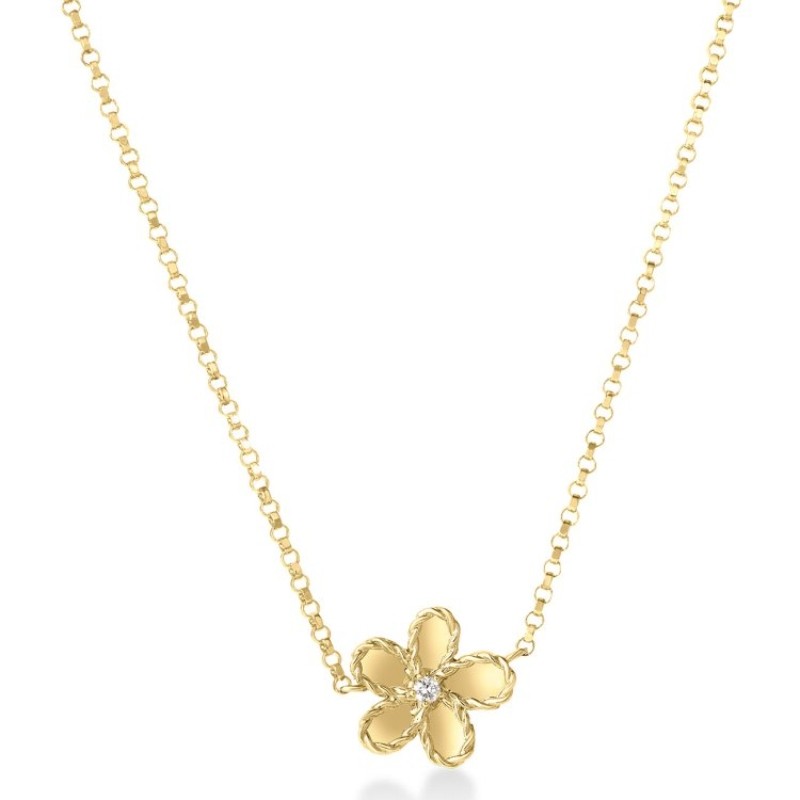 Roberto Coin 18k Yellow Gold Diamond Jasmine Flower Necklace .01ctw. 