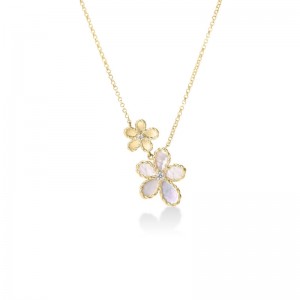 Roberto Coin 18k Yellow Gold Diamond Mother of Pearl Jasmine Flower Neck. Diamond .04ctw  Mother of Pearl .95ctw