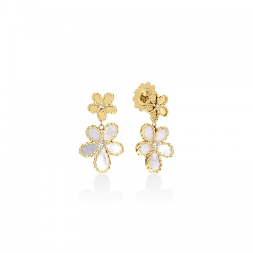 Roberto Coin 18k Yellow Gold Diamond Mother of Pearl Jasmine Drop Earrings. Mother of Pearl 1.95 Diamond .09ctw