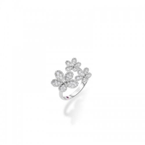 ROBERTO COIN 18K WHITE GOLD JASMINE PAVE FLOWER RING   DIA-0.58. 