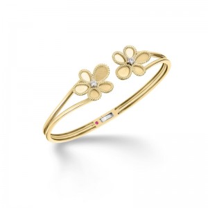 ROBERTO COIN 18K YELLOW GOLD JASMINE FLOWER W/2 DIA BRACELET DIA-0.08.