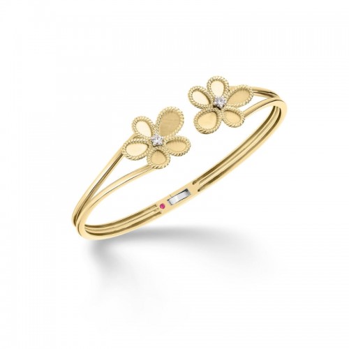 ROBERTO COIN 18K YELLOW GOLD JASMINE FLOWER W/2 DIA BRACELET DIA-0.08.