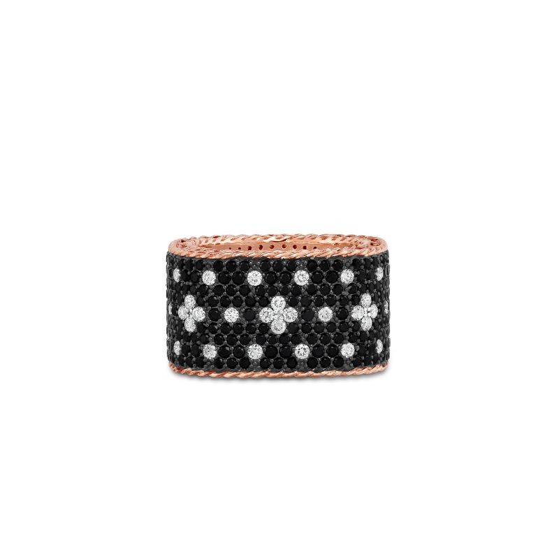 Roberto Coin 18K Gold Wide Ring With Black And White Fleur De Lis Diamonds