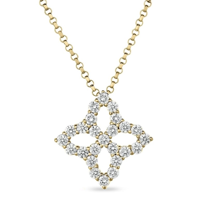 Roberto Coin 18k Yellow Gold Diamond Princess Flower Necklace Medium size. Diamond .50ctw