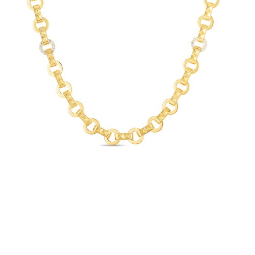 ROBERTO COIN 18K YELLOW GOLD OBELISCO NECKLACE 1 DIAMOND CIRCLE 0.29. 