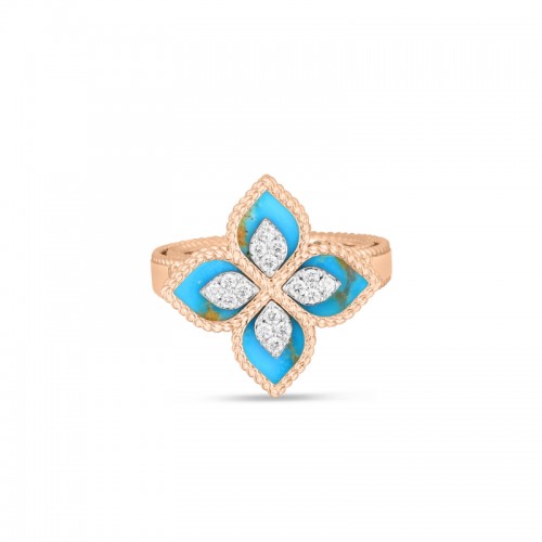 Roberto Coin 18k Rose and White Gold Diamond and Turquoise Venetian Princess. Ring Dia. 15ctw Turqouise 2.88