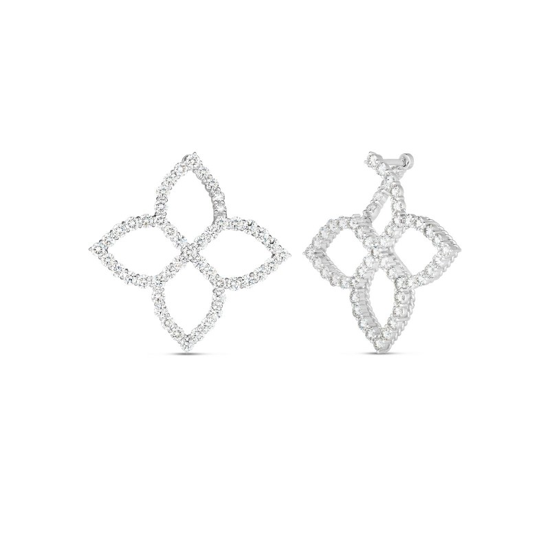 18K WHITE GOLD DIAMOND PRINCESS FLOWER EARRINGS 4.74.