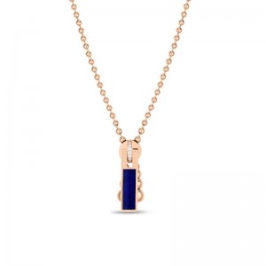 18K ROSE GOLD ART DECO LAPIS/DIA ZIPPER NECK 18IN LAPIS 3.18 DIAMOND .07CTW.