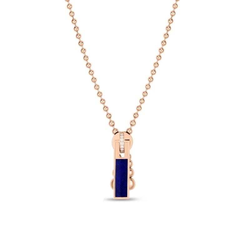 18K ROSE GOLD ART DECO LAPIS/DIA ZIPPER NECK 18IN LAPIS 3.18 DIAMOND .07CTW.