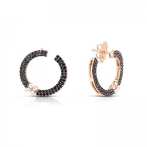 Roberto Coin 18K Rose Gold Love In Verona Black Diamond Flower Circle Earrings