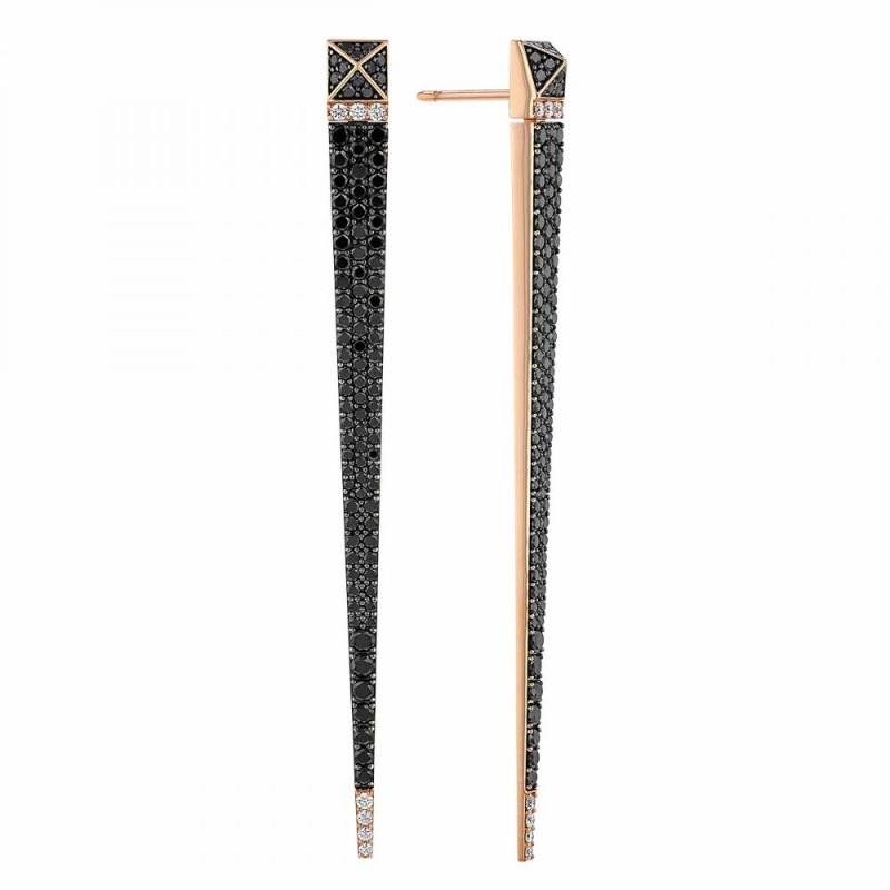 ROBERTO COIN 18K ROSE GOLD BLACK DIAMOND SAUVAGE PRIVE EARRINGS 2.34CT.