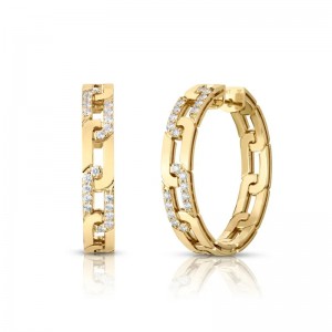 ROBERTO COIN 18K YELLOW GOLD DIAMOND NAVARRA 25MM EARRINGS DIA-0.54. 