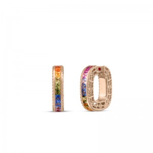 ROBERTO COIN 18K ROSE GOLD MULTICOLOR SAPPHIREPRINCESS EARRINGS.
