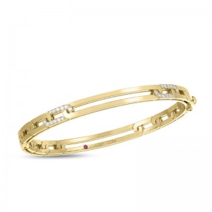 18K Yellow Gold Navarra Diamond Accent and Extended Link Bangle. 48x58, .27ctw