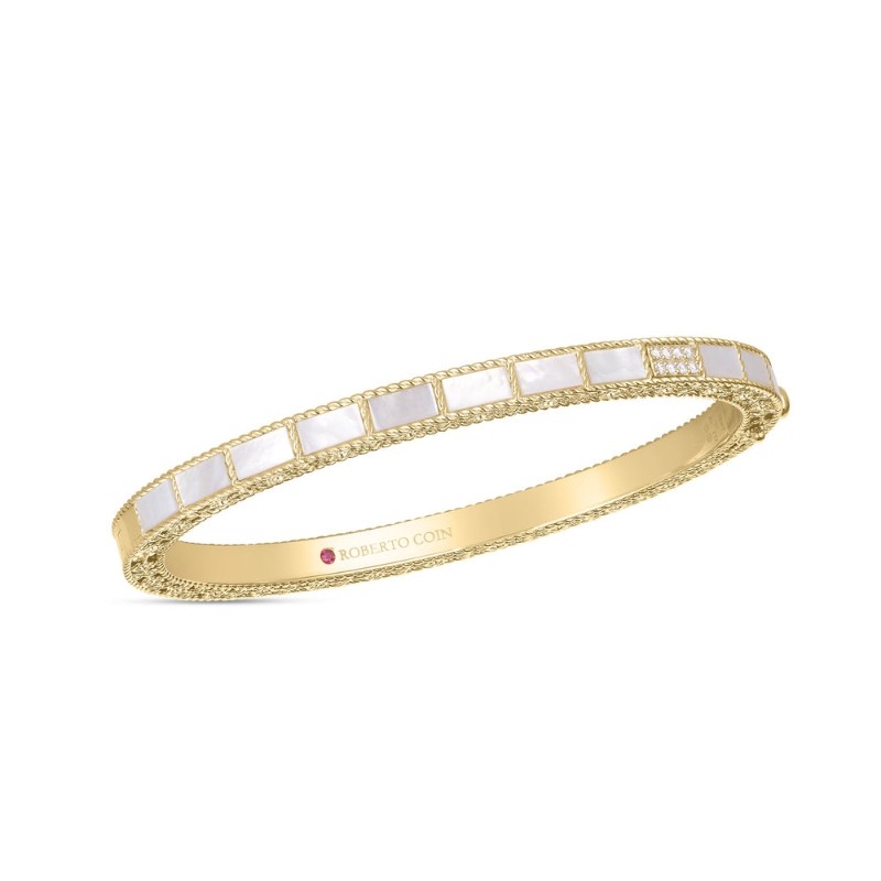 ROBERTO COIN 18K YELLOW GOLD DIAMOND MOP MOSAIC BANGLE 0.05 MOP-5.00.