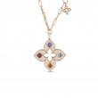 ROBERTO COIN 18K ROSE GOLD VENETIAN PRINCESS CARNIVAL DIAMOND AND MULTICOLOR. STONES LARGE OPEN FLOWER NECKLACE  DIA-0.95, BTOP-0.70, CITR-0.50, RUB-0.55,