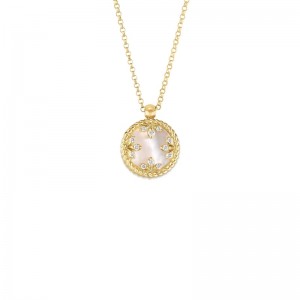 ROBERTO COIN 18K YELLOW GOLD VENETIAN MEDALLIONS SMALL PENDANT NECKLACE WITH MOTHER OF PEARL AND DIAMONDS