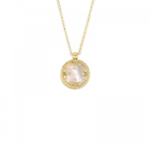 ROBERTO COIN 18K YELLOW GOLD VENETIAN MEDALLIONS SMALL PENDANT NECKLACE WITH MOTHER OF PEARL AND DIAMONDS