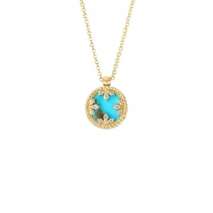 ROBERTO COIN 18K YELLOW GOLD DIAMOND TURQUOISE COLORED MEDALLION NECKLACE. DIA-0.05  TURQ-2.00