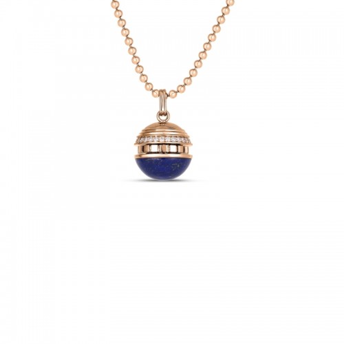 ROBERTO COIN 18K ROSE GOLD DIAMOND BLUE LAPIS MOSAIC BALL NECKLACE BLAP-5.65. DIA-0.17