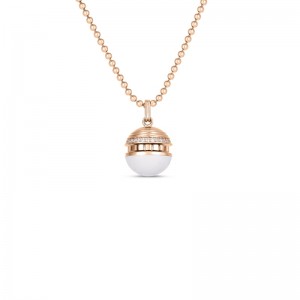 ROBERTO COIN 18K ROSE GOLD DIAMOND WHITE CERAMIC MOSAIC BALL NECKLACE DIA-0.18.