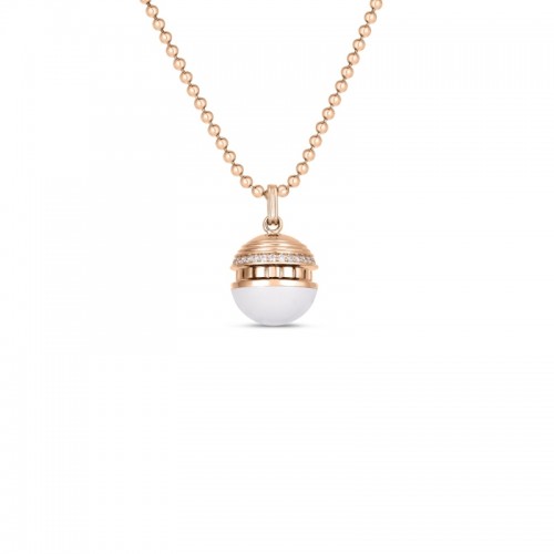 ROBERTO COIN 18K ROSE GOLD DIAMOND WHITE CERAMIC MOSAIC BALL NECKLACE DIA-0.18.