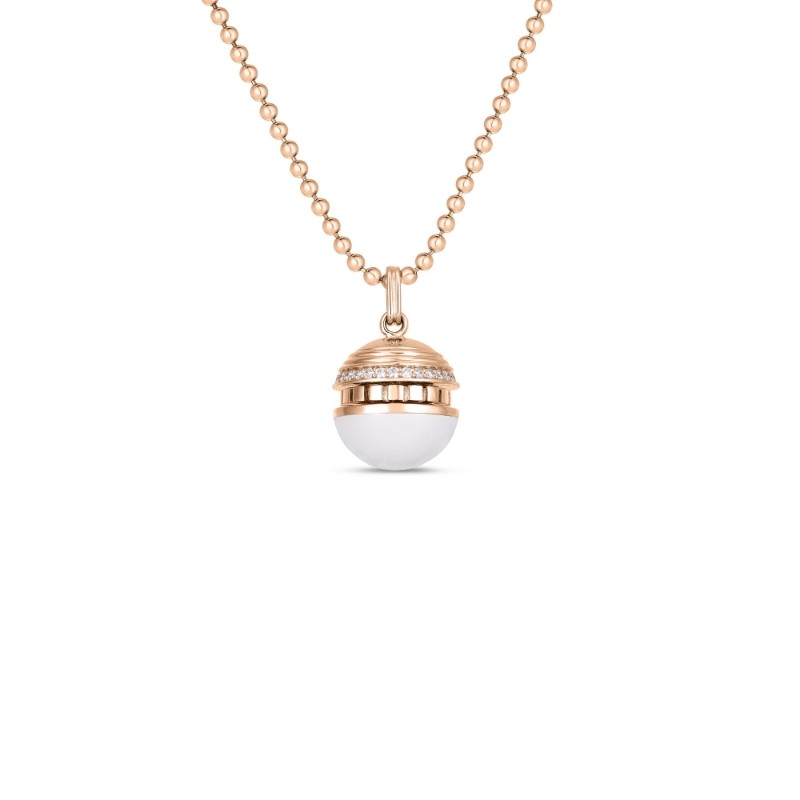 ROBERTO COIN 18K ROSE GOLD DIAMOND WHITE CERAMIC MOSAIC BALL NECKLACE DIA-0.18.
