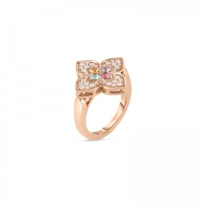 ROBERTO COIN 18K ROSE GOLD DIAMOND RUBY TANZ BLUE TOPAZ VENETIAN PRINCESS RING. DIA-0.35 BTOP RUBY TANZ-0.05 CITR 0.04