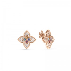 Roberto Coin 18K Rose Gold Venetian Princess Carnival Earrings with Pave Diamonds and Mixed Gemstones