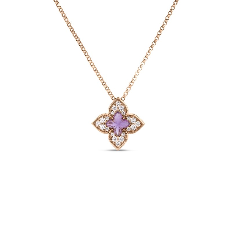 Roberto Coin Rose Gold Diamond Amethyst Venetian Princess Necklace. Amethyst .40 Diam .17ctw