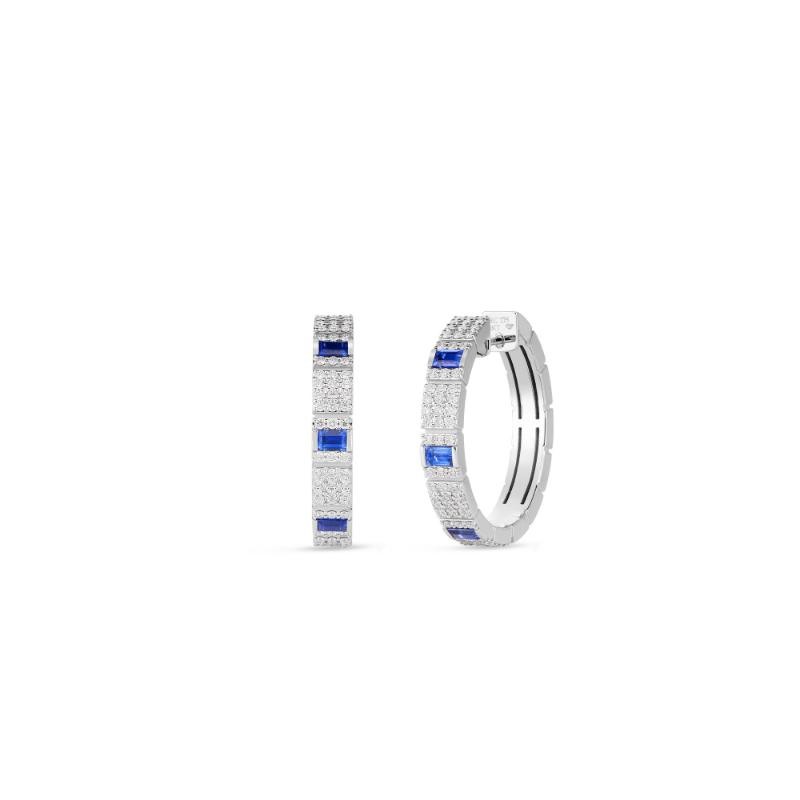 ROBERTO COIN 18K WHITE GOLD DIAMOND AND SAPPHIRE OBELISCO EARRINGS SAPH-0.55. DIA-0.55