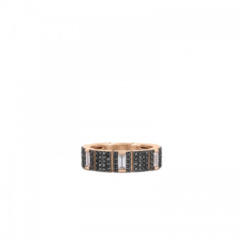 ROBERTO COIN 18K ROSE GOLD WHITE AND BLACK DIAMONDS OBELISCO RING 0.70.