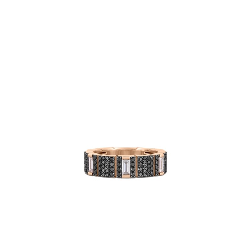 ROBERTO COIN 18K ROSE GOLD WHITE AND BLACK DIAMONDS OBELISCO RING 0.70.