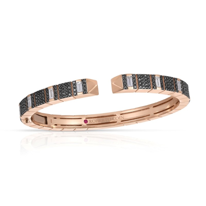 ROBERTO COIN 18K ROSE GOLD WHITE AND BLACK DIAMONDS OBELISCO BANGLE 45X55. DIA-2.35