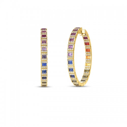 ROBERTO COIN 18K YELLOW GOLD DIAMOND AND MULTI COLOR OBELISCO EARRINGS BS-0.83. DIA-1.10,GRN SAPH 1.00 OSAP-0.32,PS-1.00 YSAP-0.32