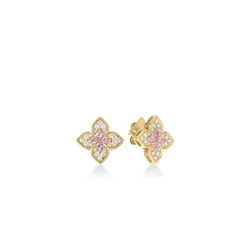 Roberto Coin 18k Yellow Gold Diamond Rubellite Venetian Princess Carnevale. Earrings Diamond .38ctw Ruby .35