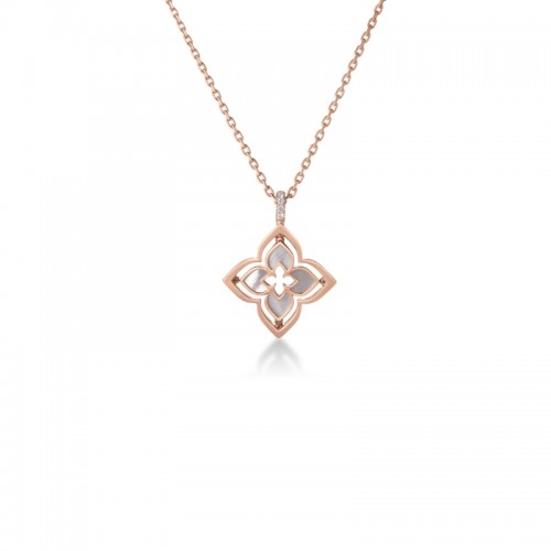 Roberto Coin 18k Rose Gold Diamond and Mother of Pearl Ventian Princess Necklace. Diamond .15ctw Mother of Pearl 1.35