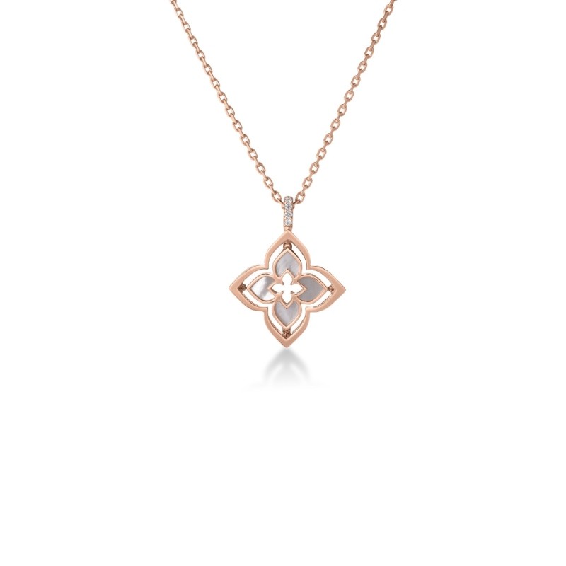 Roberto Coin 18k Rose Gold Diamond and Mother of Pearl Ventian Princess Necklace. Diamond .15ctw Mother of Pearl 1.35