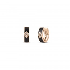 Roberto Coin 18K RG Love in Verona Hoop Earrings with Black Enamel and Diamonds. .06ct, 4mm W x 15mm D
