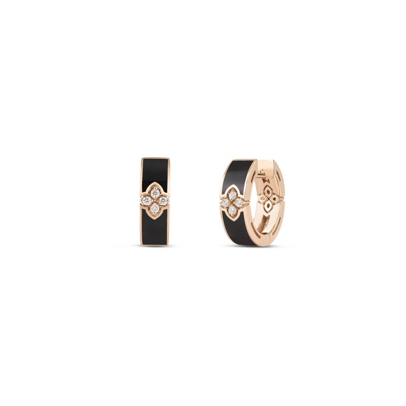 Roberto Coin Rose Gold Diamond Black Enamel Love in Verona Earring Diamond .06ct.