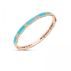 ROBERTO COIN 18K ROSE GOLD DIAMOND TURQUOISE ENAMEL LOVE IN VERONA BANGLE. DIA-0.15
