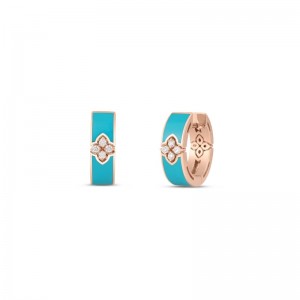 ROBERTO COIN 18K ROSE GLD DIAMOND TURQUOISE ENAMEL LOVE IN VERONA EARRINGS. DIA-0.06