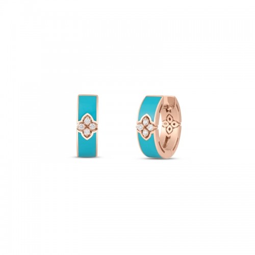 ROBERTO COIN 18K ROSE GLD DIAMOND TURQUOISE ENAMEL LOVE IN VERONA EARRINGS. DIA-0.06