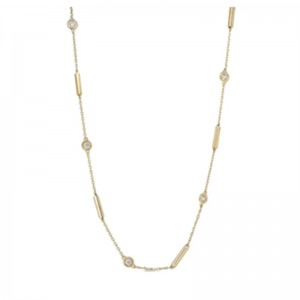 18K YELLOW GOLD DIAMONDS BY THE INCH BAR AND BEZEL STATION NECKLACE. 0.34ctw