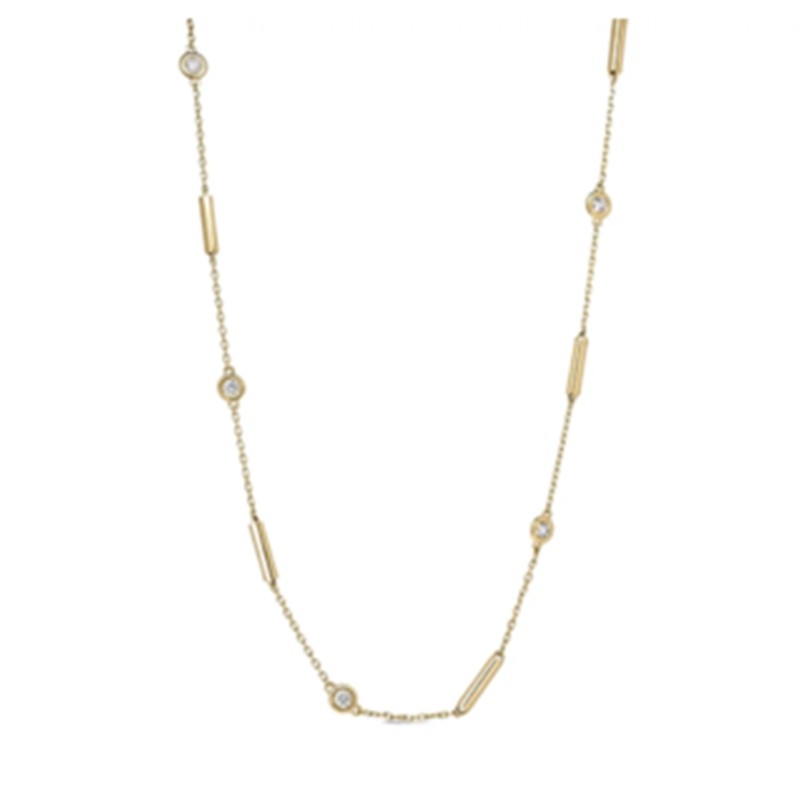 18K YELLOW GOLD DIAMONDS BY THE INCH BAR AND BEZEL STATION NECKLACE. 0.34ctw