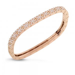 Roberto Coin 18K Gold 1 Row Square Bangle With Diamonds