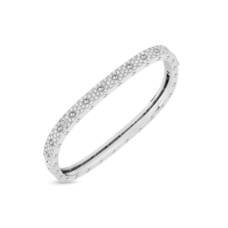 Roberto Coin 18K Gold 1 Row Square Bangle With Diamonds