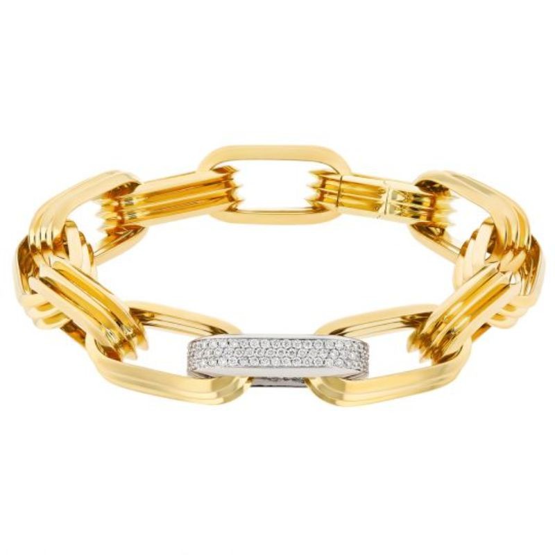 Roberto Coin 18K Yellow & White Gold Diamond Gent PaperClip Bracelet